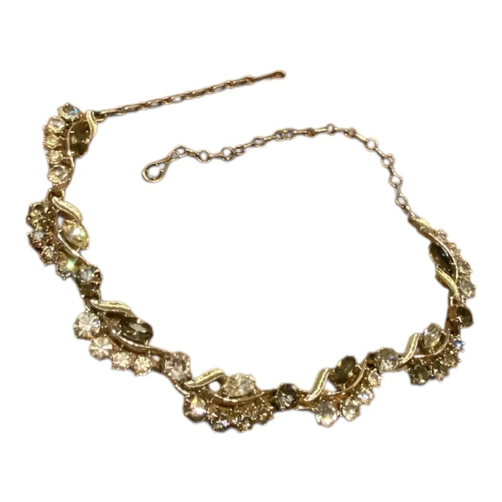 Coro Silver Necklace Clear Gray Stones Vintage - Picture 10 of 10